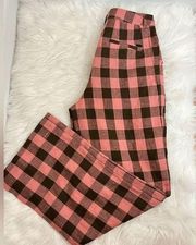 Scotch and Soda Edie Linen Trouser Pink and Brown Giant Plaid S NEW