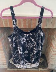 Womens Beach House Black & White Tankini Plus Size Top Only 16W Vacation Swim