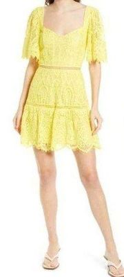 Saylor Womens Size Large Dress Zuzanna Lace Flutter Sleeve Mini Lemon Verbena