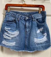 Ripped Mini Jean Skirt 