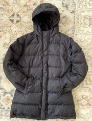 Down Filled Puffer Jacket Black Quilted Fleece Lined Puffer Winter Coat XS