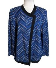 Misook Blue Chevron Knit Grosgrain Trim Hidden Snap Jacket Blazer Sz XL