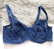 Adore Me True Navy Lace Unlined Bra 34DDD NWT