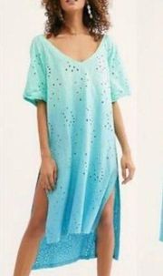Free People Big Wave Combo Ombré Midi Dress Hilo Hem Oversized Swim Cover-Up S