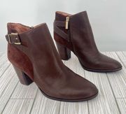 Louise et Cie vasca brown suede leather buckle block stacked heel ankle boots 10