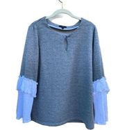 DREW Anthropologie Gray Ruffle Sleeve Sweatshirt