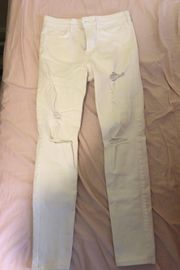 Hollister White High Rise Super Skinny Ripped Jeans