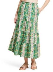 RHODE Target Maxi Skirt Women XXL Green Mixed Whimsical Floral Stripe Tiered New