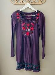 Johnny Was Long Sleeve Embroidered Dress Purple Sz Small