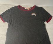 Rebellious One Junio Women Gray Burgundy Short Sleeve Rainbow Patch Shirt Medium