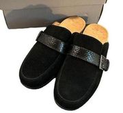 Vionic Darla Mules Suede Leather Black Size 6 Wide Women’s Slip On NEW In Box