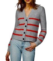 Lilla P Grey Orange Striped Merino Wool Alpaca Varsity Cardigan Womens Small