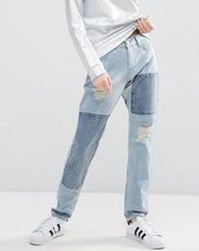 ASOS Brady Patchwork Boyfriend Jeans in Light Wash