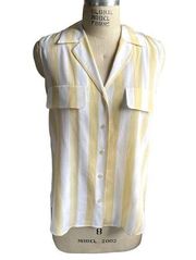 Frame Silk Yellow Awning Stripe Button Up Oversize Sleeveless Tank - Small/ Med