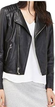Massimo Dutti Leather Asymmetrical Zip Moto Biker Jacket Black Women's Size S