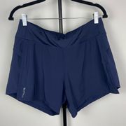 Hylete Navy Blue Versa Women’s Athletic 5” Lined Shorts with Pockets