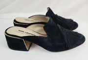 Karl Lagerfeld leather suede black tassel Sandal Slides clog