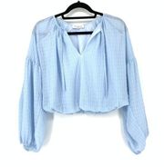 WAYF Where Are You From Women's Size S Boho Crop Blouse Long Sleeve Blue