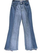Rue21 JRs SZ 3 Festival Flare Jeans Hi-Rise Distressed Frayed Hems Two-Tone Boho
