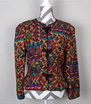 Vintage  Artsy 100% Silk Statement Blazer Suit Jacket 8