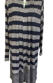 Lane Bryant womens striped long duster open front cardigan navy gray size 26/28