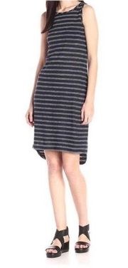 Vince 100% Linen Tank Dress in Navy Blue with White Stripes - Size L