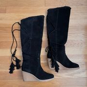 Joie Suede Sherpa-Lined Knee High Wedge Boots - Size 37 (ESTIMATED)