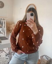 Blue pepper brown pom-pom sweater