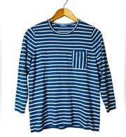 J. McLaughlin Top Cotton Knit Crew Neck PulloverBlue Striped Size Small