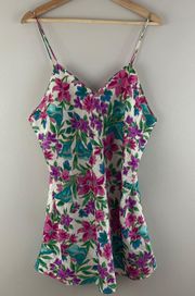 Vintage Y2K Multicolor Floral Lily Spaghetti Strap Satin Slip Dress