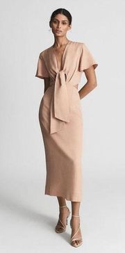 Reiss‎ Iona Tie Waist Linen Midi Dress NWT