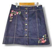 Kate Spade New York Skirt The Rules Embroidered Denim Skirt Indigo Blue Size 6