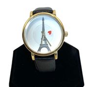 Paris Eiffel Tower Black Buckle Strap Rotating Heart Second Hand Gold Tone Heart