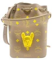 New MCM Drawstring Logo Crossbody Bag in Italian Leather with 3D Bulldog