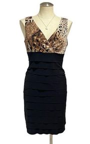 Studio 1 Women's  Leopard Print & Black Tiered Bottom Sheath Dress Size 8