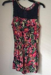 Bongo Floral and Lace Pink elastic waist Romper size small