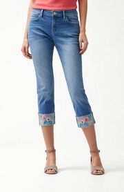 Tommy Bahama Tema Indigo Trellis Embroidered Cropped Jeans Size 29/28