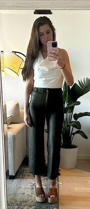 Green Wide-Leg Faux Leather Pants by Maeve