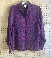 Harve Benard blue purple abstract 70s disco French cuff button-down shirt
