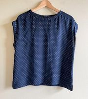 Theory Navy Blue Silk Star Print Blouse Top Rolled Cap Sleeve Womens Size S Work