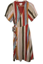 Porridge  Lana Striped Wrap Midi Dress Short Sleeve Anthro, size XS