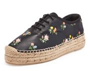 Grunge floral-print leather lace-up espadrille sneaker size 36.5