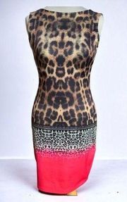 VENUS LADIES SLEEVELESS PINK ANIMAL LEOPARD PRINT SHEATH MINI DRESS SMALL