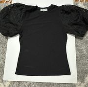 Pants store Black Top With Puff Sleeves Size Large 