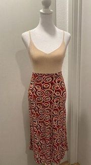 VTG 90s Y2K Charlotte Russe Mid-Length Red & Tan Swirl Patterned Skirt - M