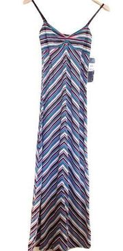 VOLCOM blue pink rainbow chevron print Spaghetti strap maxi dress