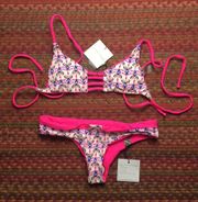 NWT HOT PINK GEOMETRIC BIKINI SET