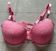 Juicy Couture Padded Pink Lace Adjustable Straps Women’s Cup Size 38DD Barbie