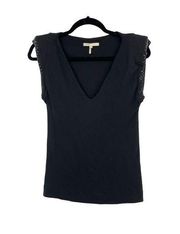 Maje Womens Size 2 Medium Blouse Sleeveless V-Neck Top Black Padded Shoulder