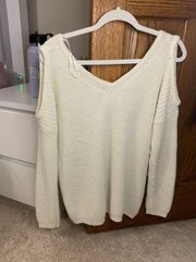 Cut Out Shoulder White Sweater